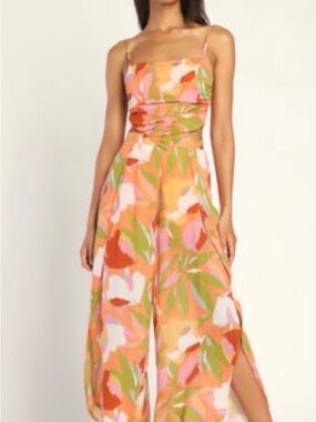 Lulu's Orange, Pink & Green Floral Wide-Leg matching set